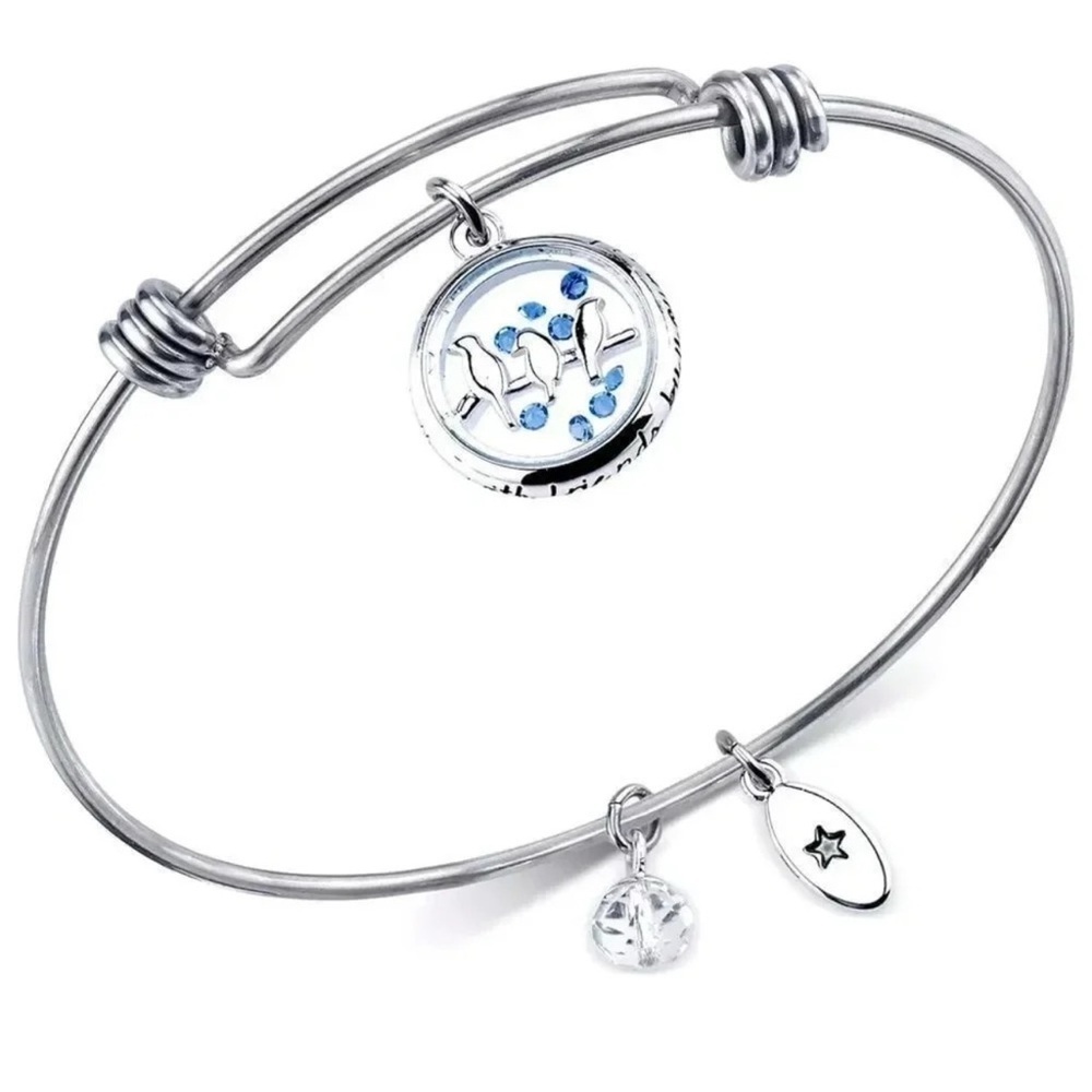 Friends Bird Charm Bangle Bracelet in Stainless Steel